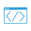 Light Blue icon of browser window with HTML tag symbol
