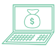 Light Green icon of laptop with money bag with dollar sign on it showing on the monitor